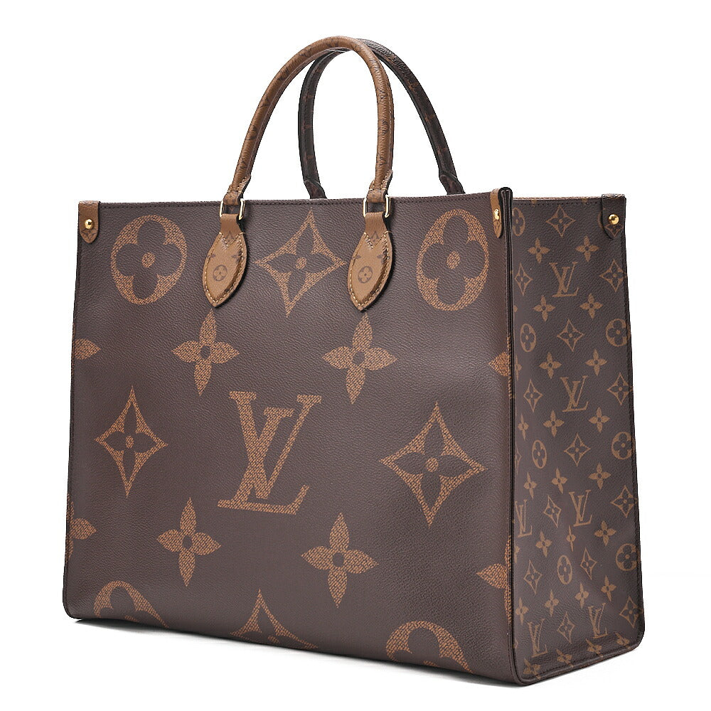 LOUIS VUITTON Louis Vuitton Giant Monogram Reverse On The Go GM 2-Way Tote Bag M44576 RFID Response NZ4109 Brown Gold-Tone Hardware, Pre-Owned