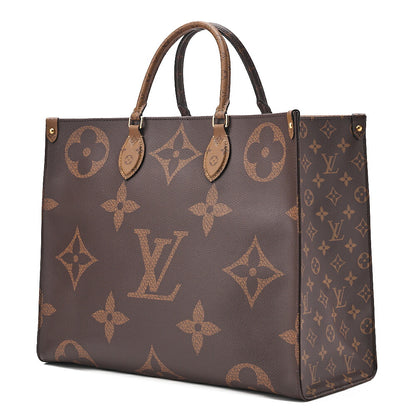 LOUIS VUITTON Louis Vuitton Giant Monogram Reverse On The Go GM 2-Way Tote Bag M44576 RFID Response NZ4109 Brown Gold-Tone Hardware, Pre-Owned