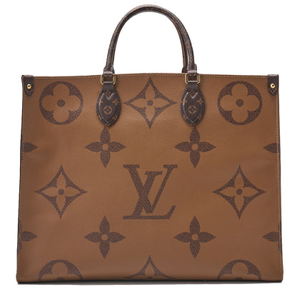LOUIS VUITTON Louis Vuitton Giant Monogram Reverse On The Go GM 2-Way Tote Bag M44576 RFID Response NZ4109 Brown Gold-Tone Hardware, Pre-Owned
