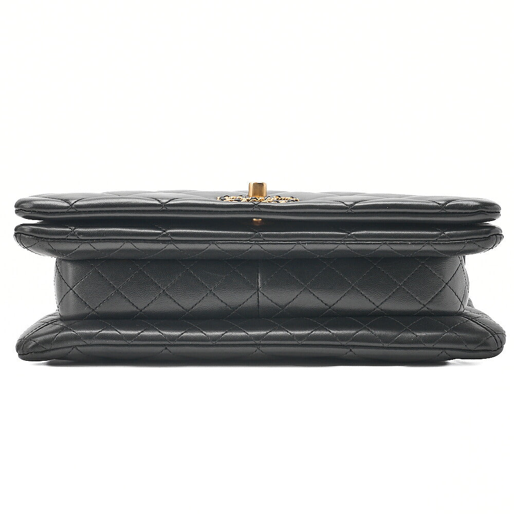 CHANEL Lambskin Matelasse Full Flap Chain Shoulder Black Gold-Tone Hardware, Pre-Owned