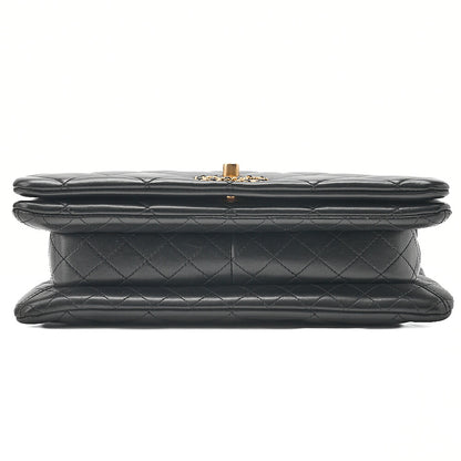 CHANEL Lambskin Matelasse Full Flap Chain Shoulder Black Gold-Tone Hardware, Pre-Owned