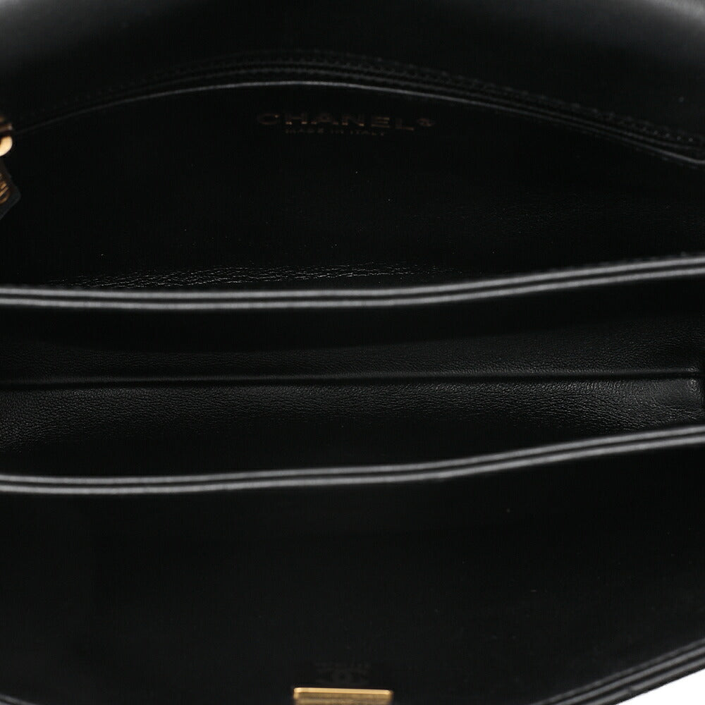 CHANEL Lambskin Matelasse Full Flap Chain Shoulder Black Gold-Tone Hardware, Pre-Owned