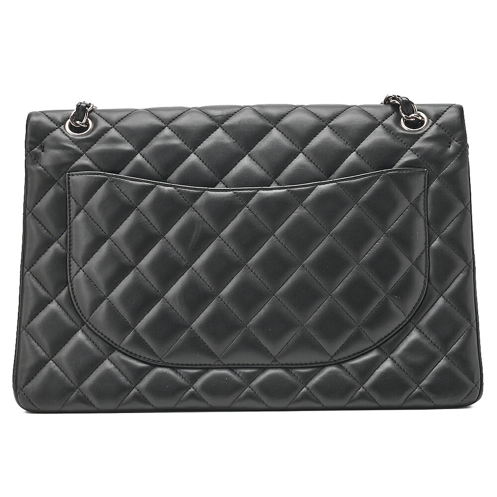 CHANEL Chain Shoulder Bag Deka Matelasse 33cm Double Flap Lambskin Black Silver-Tone Hardware, Pre-Owned