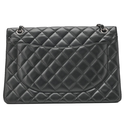CHANEL Chain Shoulder Bag Deka Matelasse 33cm Double Flap Lambskin Black Silver-Tone Hardware, Pre-Owned