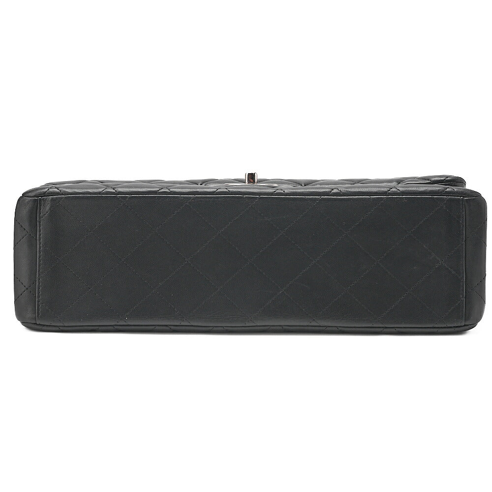 CHANEL Chain Shoulder Bag Deka Matelasse 33cm Double Flap Lambskin Black Silver-Tone Hardware, Pre-Owned