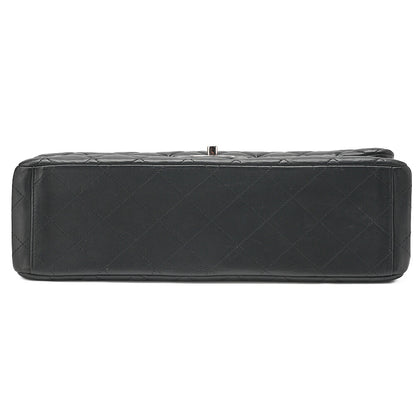 CHANEL Chain Shoulder Bag Deka Matelasse 33cm Double Flap Lambskin Black Silver-Tone Hardware, Pre-Owned