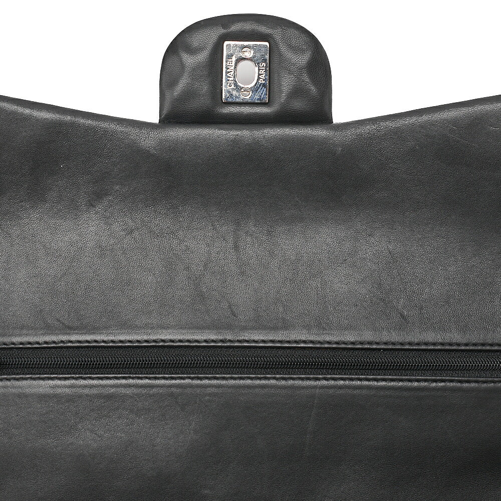 CHANEL Chain Shoulder Bag Deka Matelasse 33cm Double Flap Lambskin Black Silver-Tone Hardware, Pre-Owned