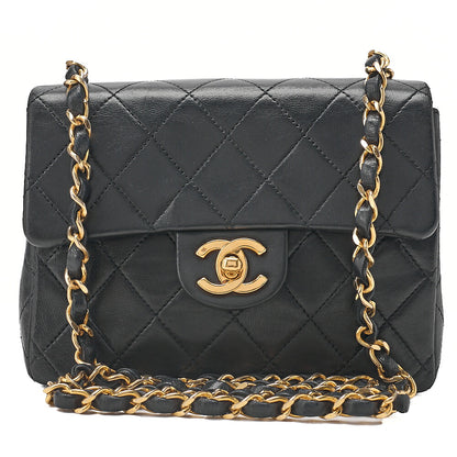 CHANEL Chain Shoulder Bag Mini Matelasse 18cm Turn Lock Lambskin Black Gold-Tone Hardware, Pre-Owned