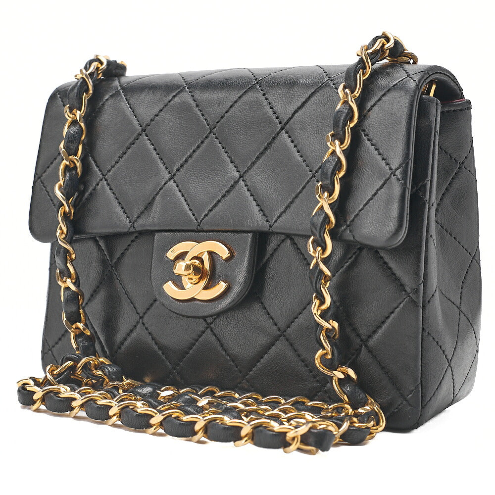 CHANEL Chain Shoulder Bag Mini Matelasse 18cm Turn Lock Lambskin Black Gold-Tone Hardware, Pre-Owned