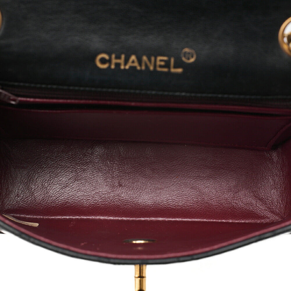 CHANEL Chain Shoulder Bag Mini Matelasse 18cm Turn Lock Lambskin Black Gold-Tone Hardware, Pre-Owned