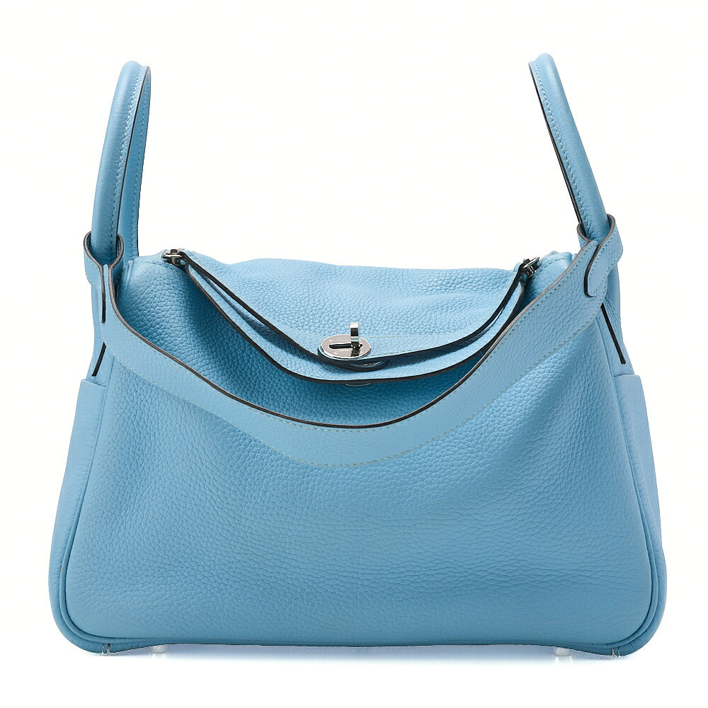 HERMES Lindy 30 2-way Shoulder Bag Treillon Clemence Bleu Atoll Silver-Tone Hardware, Pre-Owned