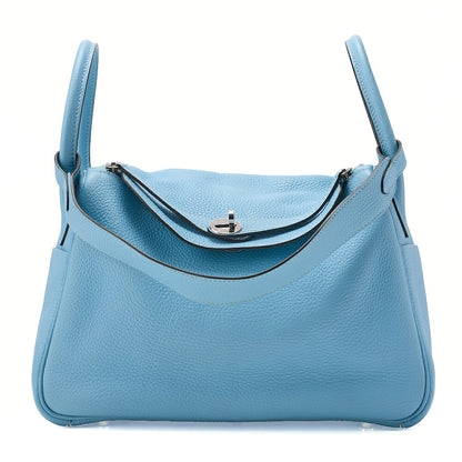 HERMES Lindy 30 2-way Shoulder Bag Treillon Clemence Bleu Atoll Silver-Tone Hardware, Pre-Owned