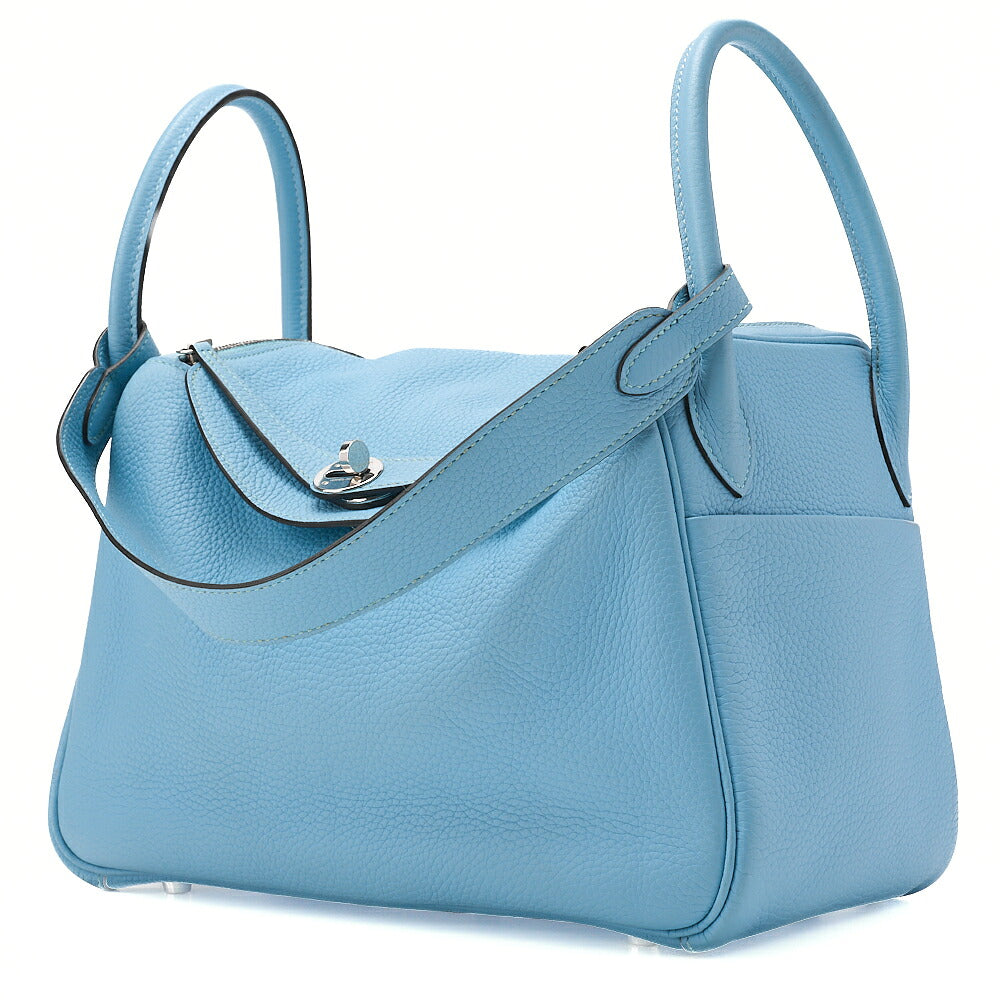 HERMES Lindy 30 2-way Shoulder Bag Treillon Clemence Bleu Atoll Silver-Tone Hardware, Pre-Owned