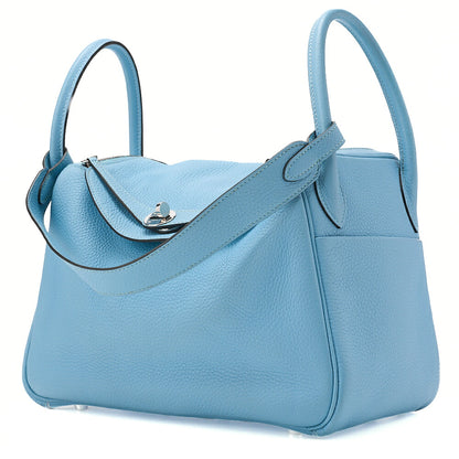 HERMES Lindy 30 2-way Shoulder Bag Treillon Clemence Bleu Atoll Silver-Tone Hardware, Pre-Owned