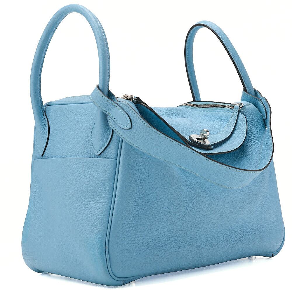 HERMES Lindy 30 2-way Shoulder Bag Treillon Clemence Bleu Atoll Silver-Tone Hardware, Pre-Owned
