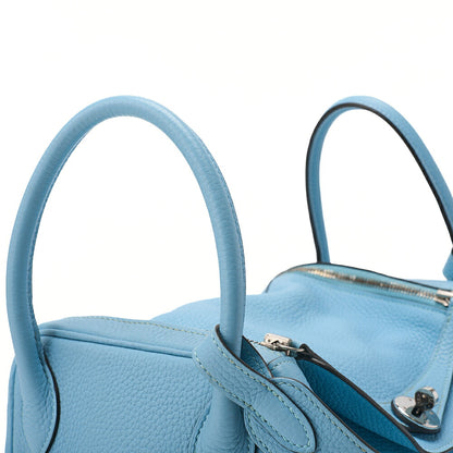 HERMES Lindy 30 2-way Shoulder Bag Treillon Clemence Bleu Atoll Silver-Tone Hardware, Pre-Owned