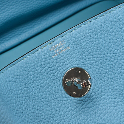 HERMES Lindy 30 2-way Shoulder Bag Treillon Clemence Bleu Atoll Silver-Tone Hardware, Pre-Owned
