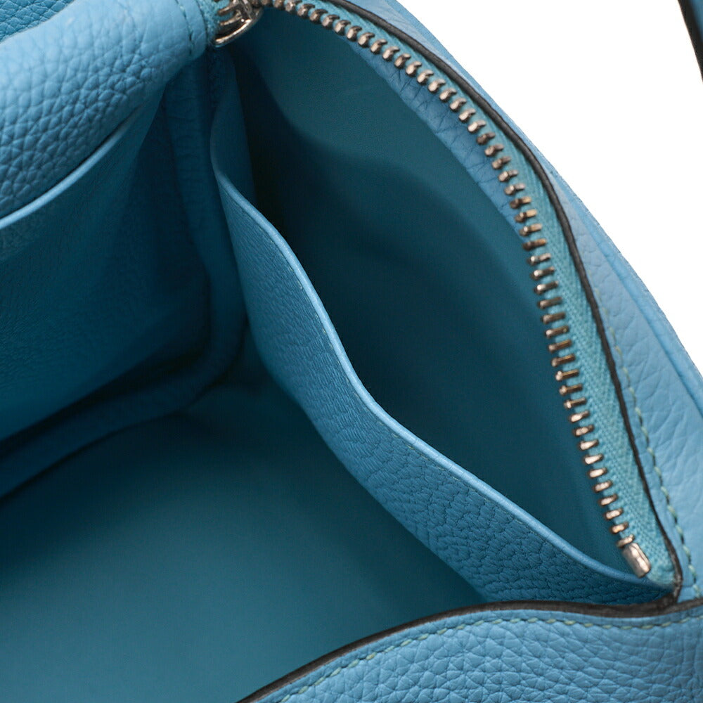 HERMES Lindy 30 2-way Shoulder Bag Treillon Clemence Bleu Atoll Silver-Tone Hardware, Pre-Owned