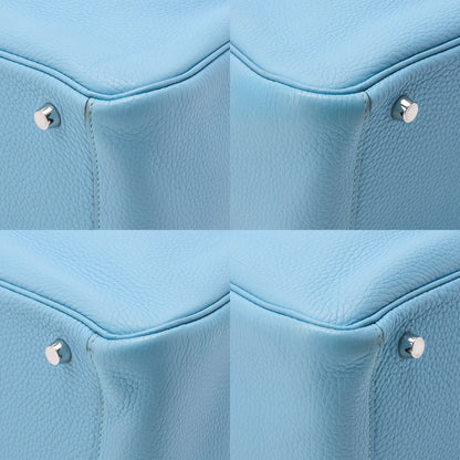 HERMES Lindy 30 2-way Shoulder Bag Treillon Clemence Bleu Atoll Silver-Tone Hardware, Pre-Owned
