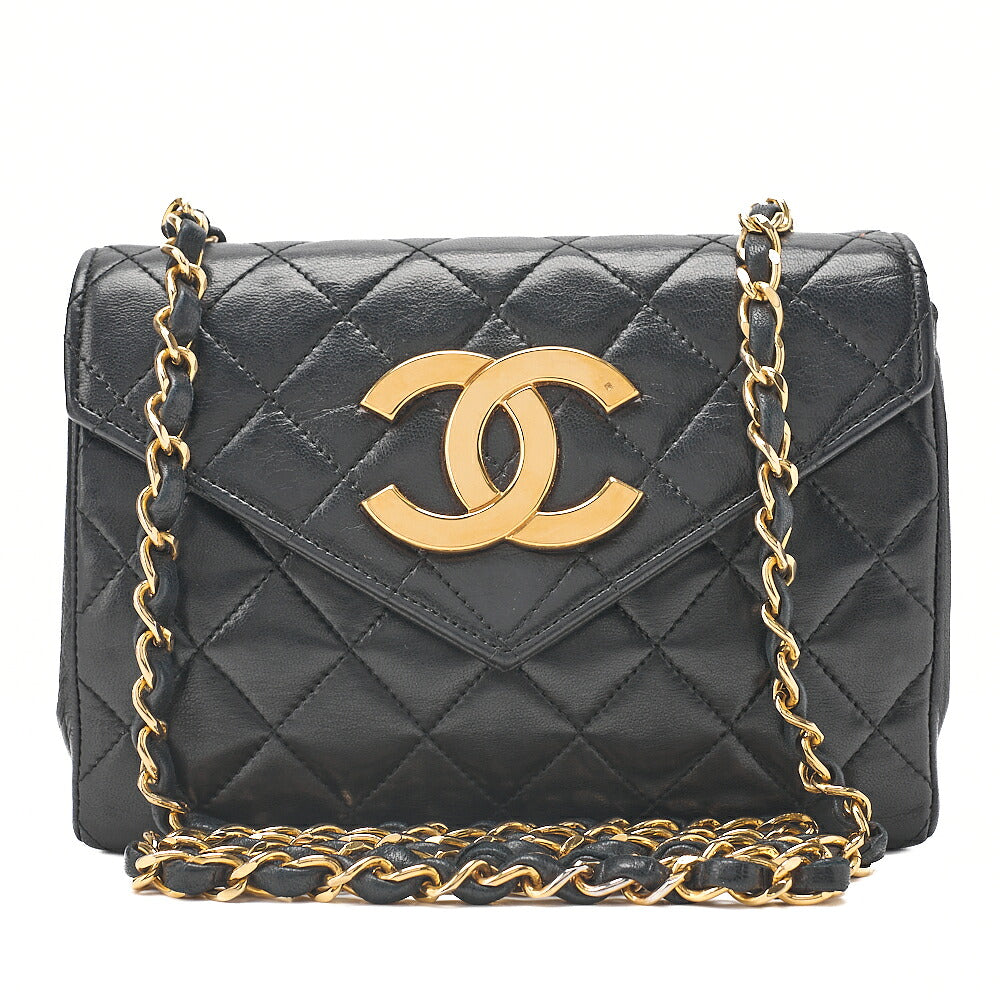CHANEL Chain Shoulder Bag Matelasse Lambskin DekaCoco V-Flap Black Gold-Tone Hardware, Pre-Owned