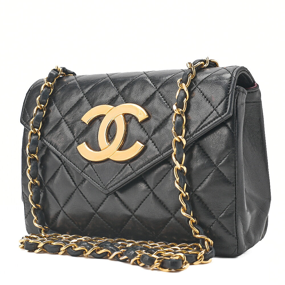 CHANEL Chain Shoulder Bag Matelasse Lambskin DekaCoco V-Flap Black Gold-Tone Hardware, Pre-Owned