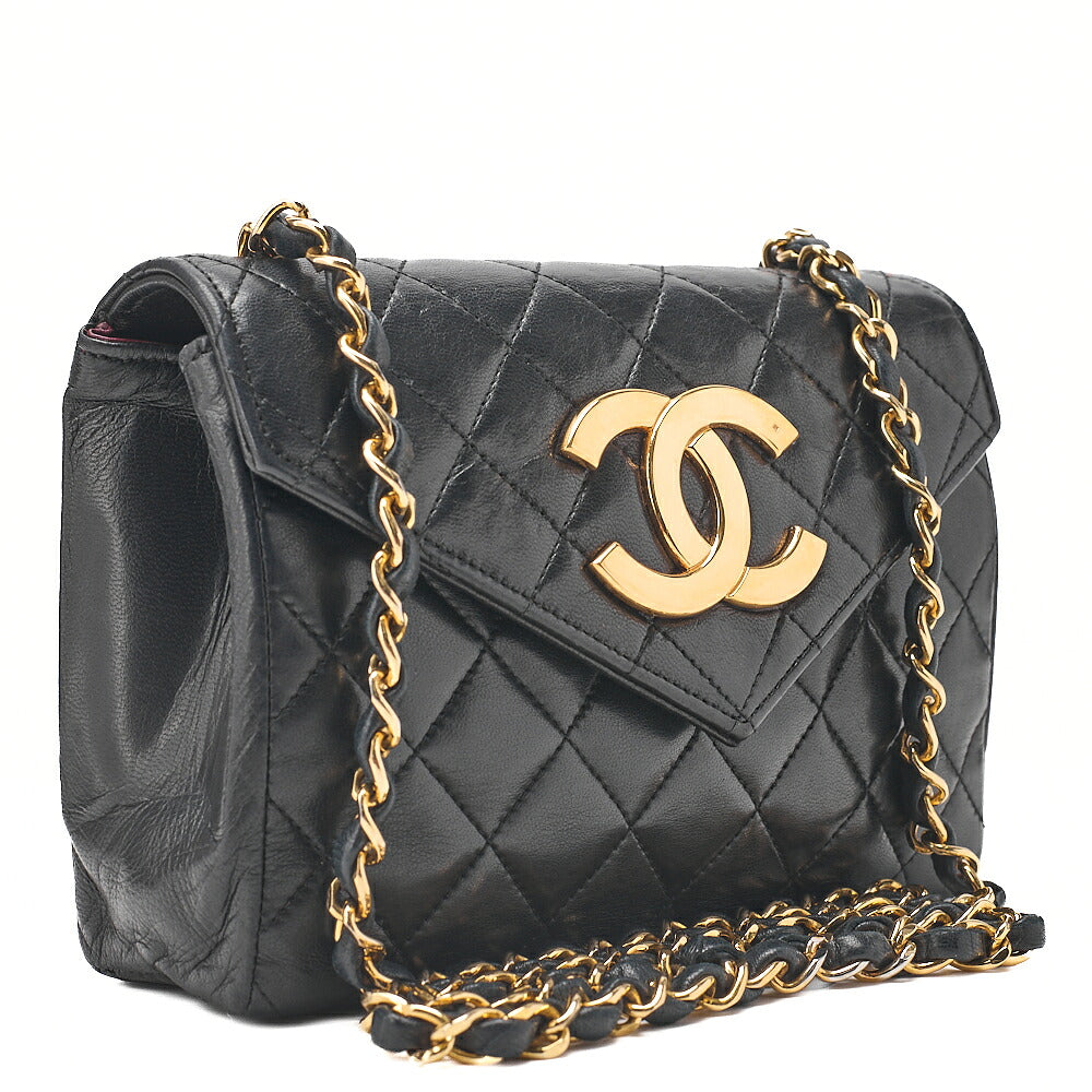 CHANEL Chain Shoulder Bag Matelasse Lambskin DekaCoco V-Flap Black Gold-Tone Hardware, Pre-Owned