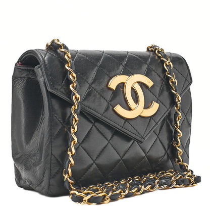 CHANEL Chain Shoulder Bag Matelasse Lambskin DekaCoco V-Flap Black Gold-Tone Hardware, Pre-Owned