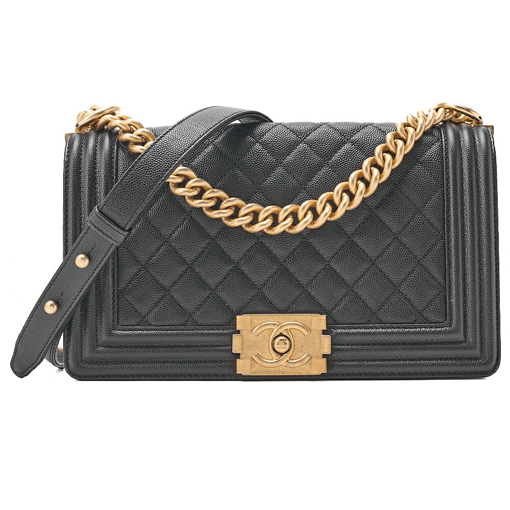 CHANEL Caviar Skin Boy Chanel 25 Chain Shoulder Black Gold -Tone Hardware, Pre-Owned