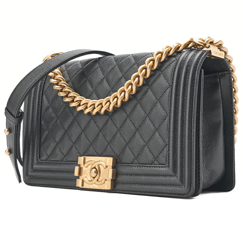 CHANEL Caviar Skin Boy Chanel 25 Chain Shoulder Black Gold -Tone Hardware, Pre-Owned