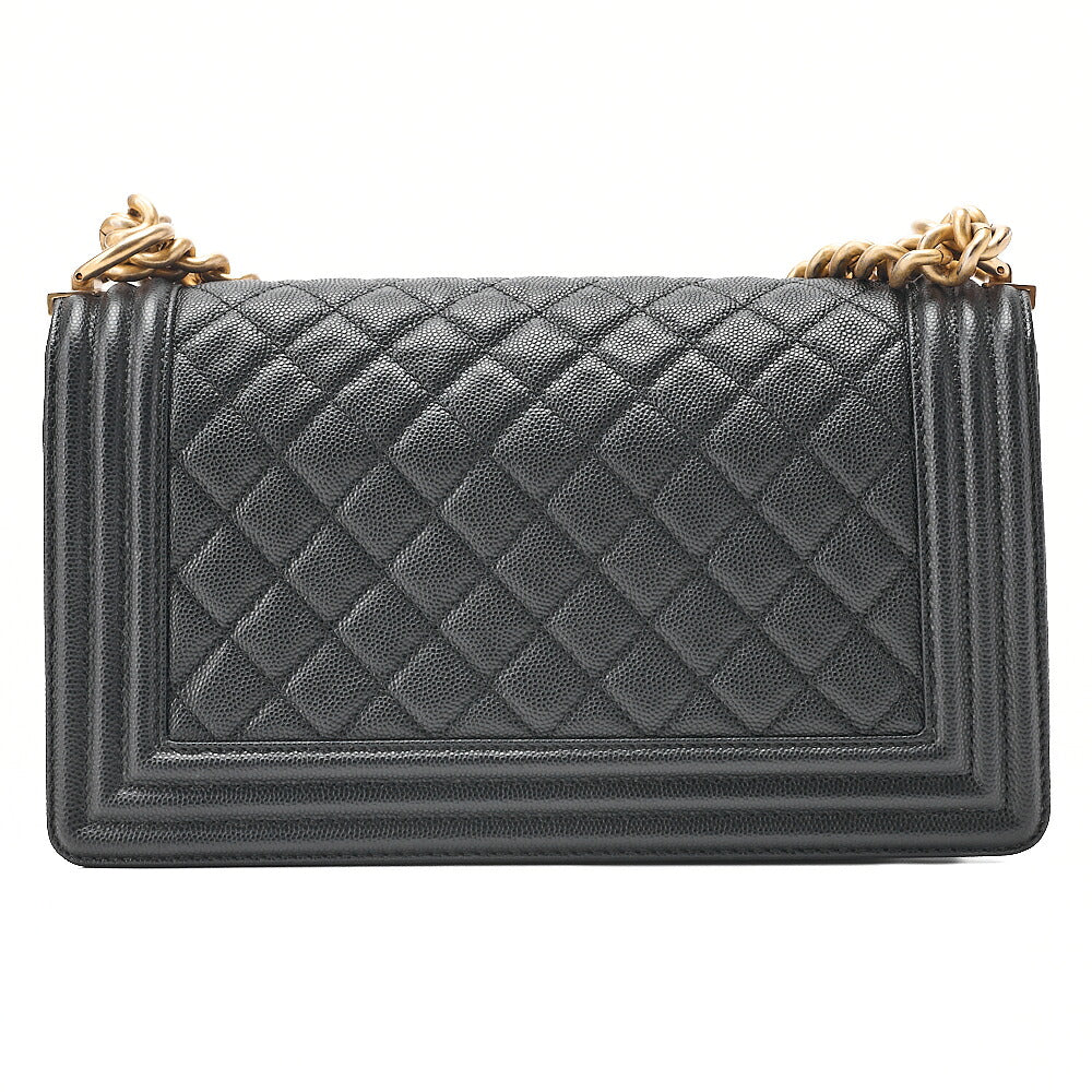 CHANEL Caviar Skin Boy Chanel 25 Chain Shoulder Black Gold -Tone Hardware, Pre-Owned