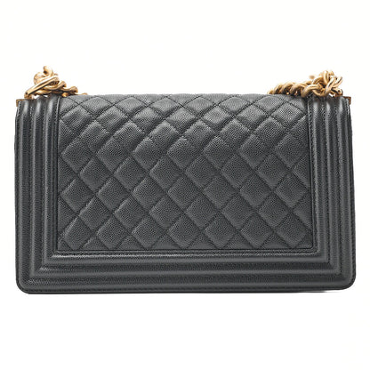 CHANEL Caviar Skin Boy Chanel 25 Chain Shoulder Black Gold -Tone Hardware, Pre-Owned