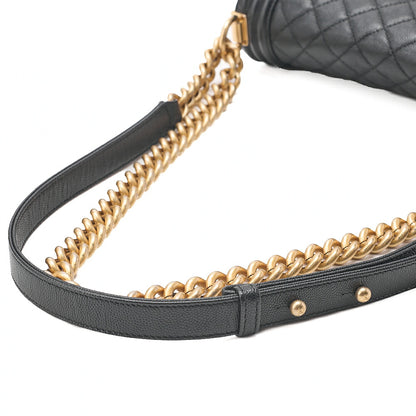 CHANEL Caviar Skin Boy Chanel 25 Chain Shoulder Black Gold -Tone Hardware, Pre-Owned