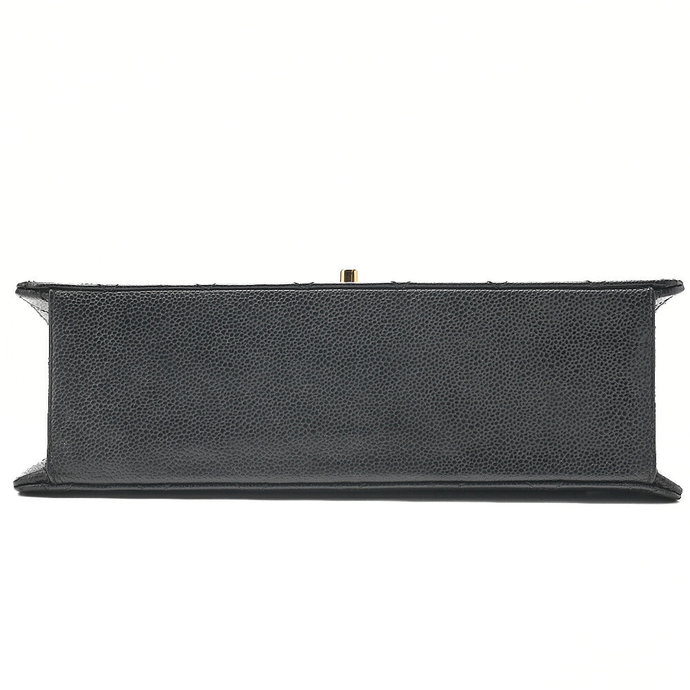 CHANEL Caviar Skin Deka Matelasse 30cm Single Flap Chain Shoulder Bag Black Gold-Tone Hardware, Pre-Owned