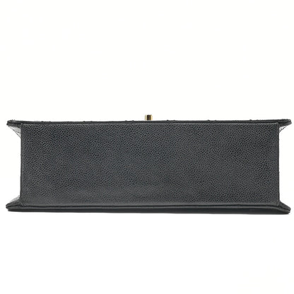 CHANEL Caviar Skin Deka Matelasse 30cm Single Flap Chain Shoulder Bag Black Gold-Tone Hardware, Pre-Owned