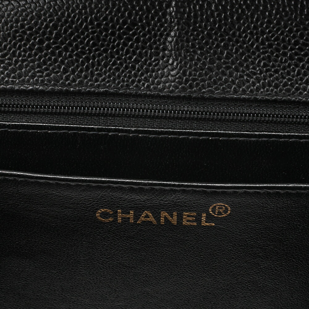 CHANEL Caviar Skin Deka Matelasse 30cm Single Flap Chain Shoulder Bag Black Gold-Tone Hardware, Pre-Owned