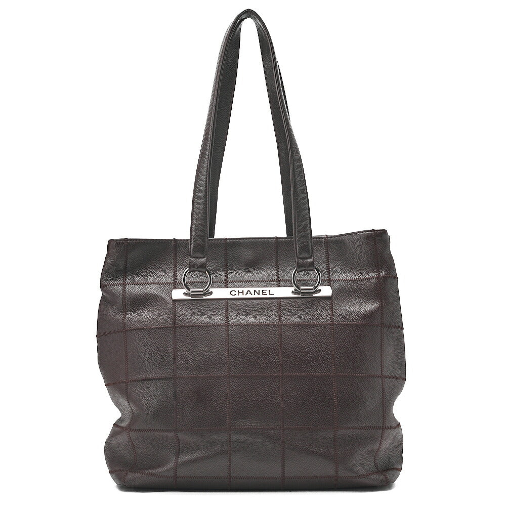 CHANEL Caviar Skin Chocolate Bar Logo Mark Shoulder Bag Tote Bag Brown Silver-Tone Hardware, Pre-Owned
