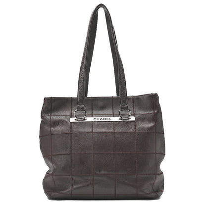 CHANEL Caviar Skin Chocolate Bar Logo Mark Shoulder Bag Tote Bag Brown Silver-Tone Hardware, Pre-Owned