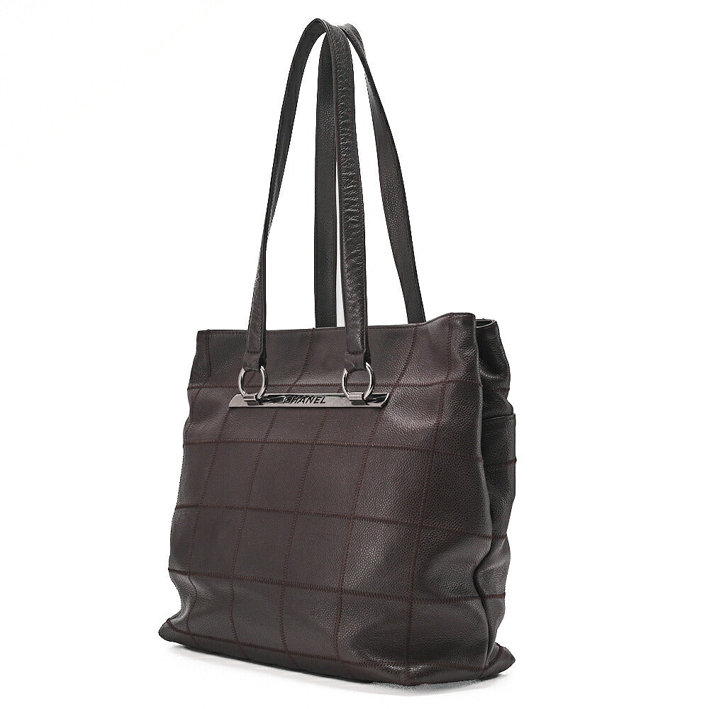 CHANEL Caviar Skin Chocolate Bar Logo Mark Shoulder Bag Tote Bag Brown Silver-Tone Hardware, Pre-Owned