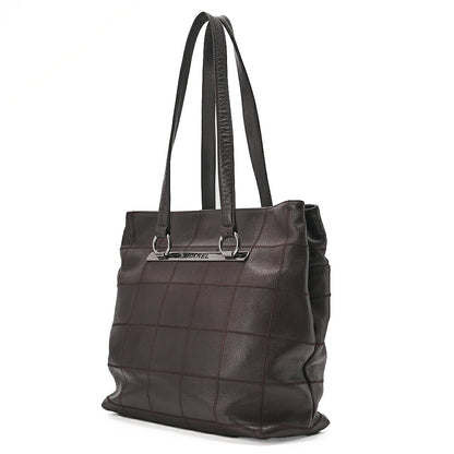 CHANEL Caviar Skin Chocolate Bar Logo Mark Shoulder Bag Tote Bag Brown Silver-Tone Hardware, Pre-Owned