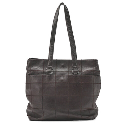 CHANEL Caviar Skin Chocolate Bar Logo Mark Shoulder Bag Tote Bag Brown Silver-Tone Hardware, Pre-Owned