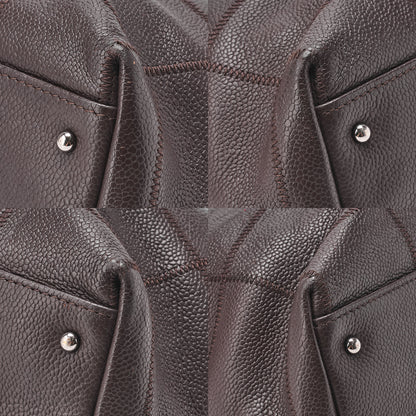 CHANEL Caviar Skin Chocolate Bar Logo Mark Shoulder Bag Tote Bag Brown Silver-Tone Hardware, Pre-Owned
