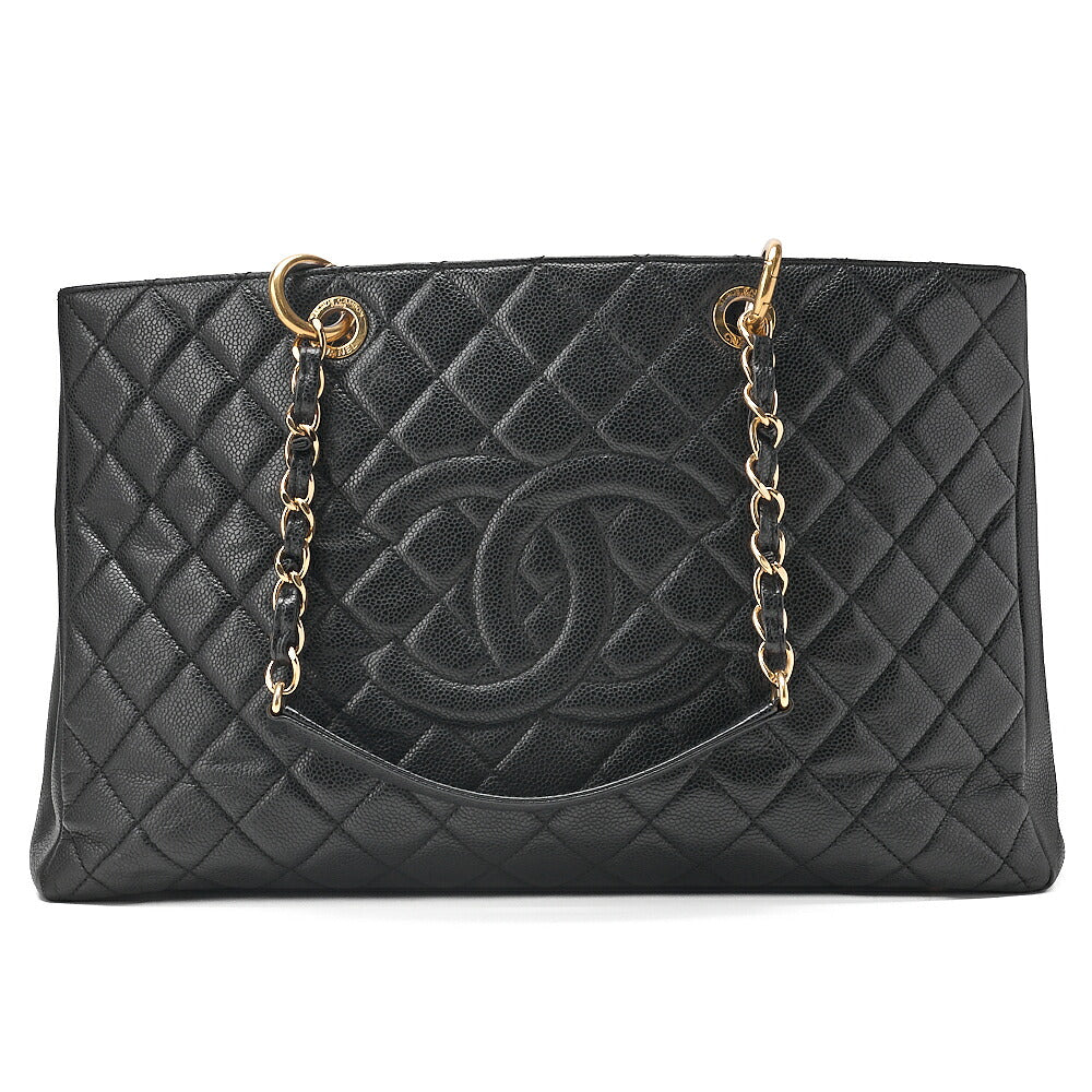 CHANEL Tote Bag Matelasse Large Size GST Chain Tote Caviskin Black Gold-Tone Hardware, Pre-Owned