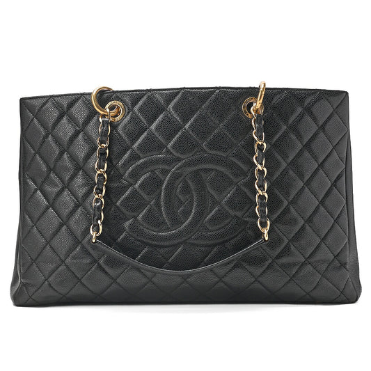CHANEL Tote Bag Matelasse Large Size GST Chain Tote Caviskin Black Gold-Tone Hardware, Pre-Owned
