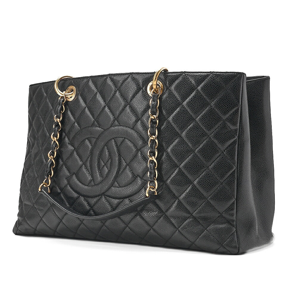CHANEL Tote Bag Matelasse Large Size GST Chain Tote Caviskin Black Gold-Tone Hardware, Pre-Owned