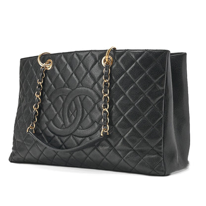 CHANEL Tote Bag Matelasse Large Size GST Chain Tote Caviskin Black Gold-Tone Hardware, Pre-Owned