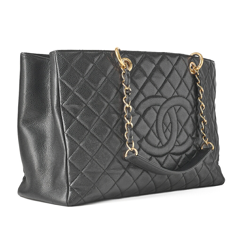 CHANEL Tote Bag Matelasse Large Size GST Chain Tote Caviskin Black Gold-Tone Hardware, Pre-Owned