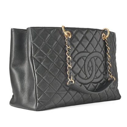 CHANEL Tote Bag Matelasse Large Size GST Chain Tote Caviskin Black Gold-Tone Hardware, Pre-Owned