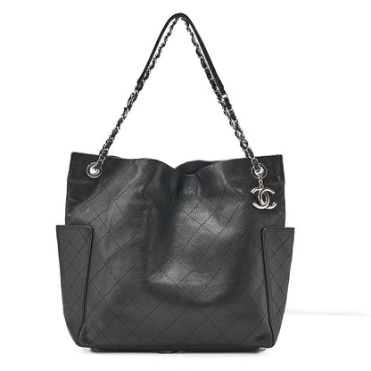 CHANEL Caviar Skin Matelasse with Coco Charm Chain Shoulder Black Silver-Tone Hardware, Pre-Owned