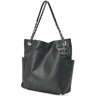 CHANEL Caviar Skin Matelasse with Coco Charm Chain Shoulder Black Silver-Tone Hardware, Pre-Owned
