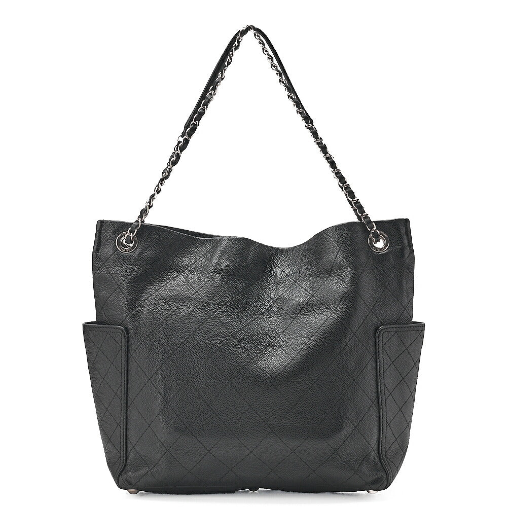 CHANEL Caviar Skin Matelasse with Coco Charm Chain Shoulder Black Silver-Tone Hardware, Pre-Owned